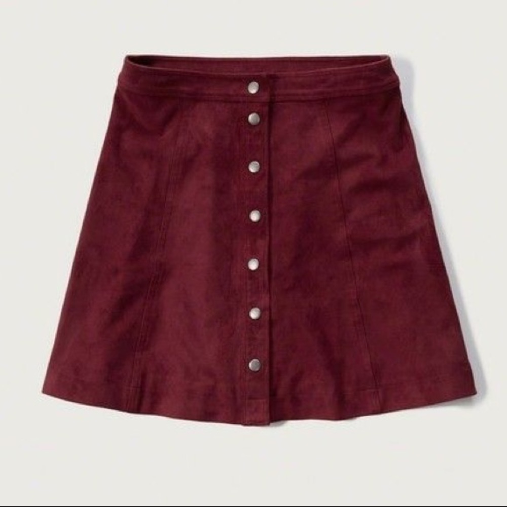 Abercrombie & Fitch Button Up Burgundy Suede Skirt